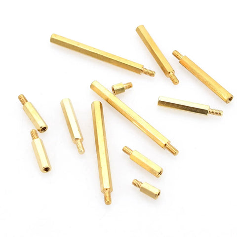 M2 Brass Hex Standoff Kit 390 Piece Assortment with various length brass standoffs for PCB and computer projects.