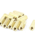 Brass M4 Hex Standoff Spacers 15mm Female Female Thread Gold Tone 10 Pcs For Electronics Assembly shown in a pile