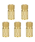 Brass 1/4 Inch NPT Air Coupler Set 5 Pack Quick Connect Fittings For Pneumatic Systems Female Couplers No Leak Push To Connect