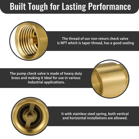 Close-up view of Brass NPT One Half Inch Spring Check Valve Two Pack With Female Threads Backflow Preventer And One Way Valve