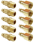 10 Pack One Quarter Inch NPT Male And Female Industrial Air Hose Quick Connect Plug Brass Finish Heavy Duty Workhorse For Air Compressors Pneumatic Coupler Fitting Adapter Built For Fast Mess Free Quick Connect