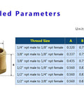 One Half NPT Male To One Quarter NPT Female Brass Bushing Reducer Pipe Fitting size chart and illustration