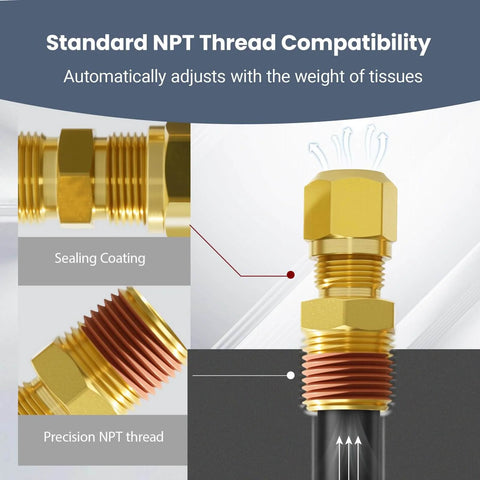 Close-up of 38 Piece DOT Air Brake Fittings Kit Brass Push To Connect And NPT Assortment showing precision NPT thread.