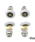 4 sets of 20mm diameter brass shower door wheels with nylon rollers, stainless steel screws, and ball bearings for smooth glide.