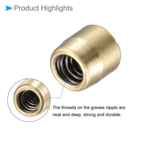 Brass Push Button Grease Oil Cup Caps For Continuous Drip Lubrication in Machinery, showing threaded detail and durable brass material.