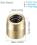 Close-up of brass push button grease oil cup cap with measurements for continuous drip lubrication in machinery, 6x6mm thread fitting.