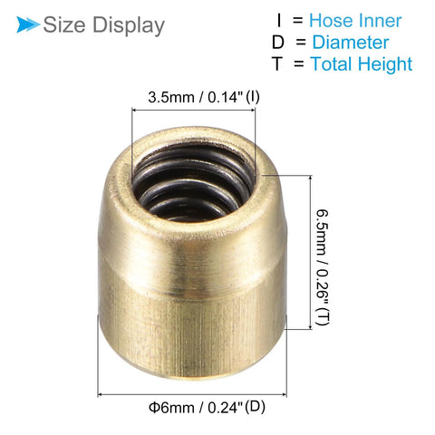 Close-up of brass push button grease oil cup cap with measurements for continuous drip lubrication in machinery, 6x6mm thread fitting.