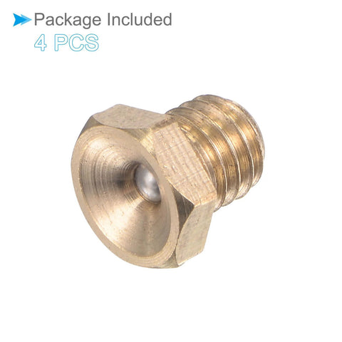 Push Button Grease Oil Cup For Lubrication System M6x1 Male Thread Hex Ball Oiler Nipple in brass, package includes 4 pieces.