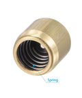 Close-up of Durable Brass Oil Cup For Continuous Drip Lubrication 8x8mm Ball Oiler showing interior spring mechanism, by Uxcell.