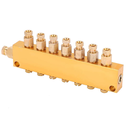 Industrial Brass Heavy Duty Oil Distributor With Adjustable Lubrication System And Divider Valve For Precise Flow Control 1 In 7 Out