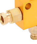Close-up of 1 In 2 Out Adjustable Brass Oil Distributor For CNC Machining Centers And Production Lines TKType Pro Grade Lubrication System