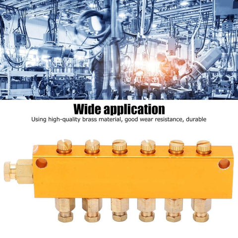 Five To Six Way Adjustable Oil Distributor Manifold For Automatic Lubrication Pumps brass block with wide application in background
