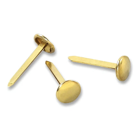 Brass Three Quarter Inch Paper Fasteners With Self Piercing Prongs, Plated Finish For Tough Corrosion Resistance, front view