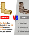 Comparison of Sungator One Half Inch Pex Fittings 25 Pack 90 Degree Elbows Lead Free Brass with uncertified brass fitting