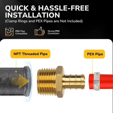 Pex Fittings Three Quarter Inch Male NPT To Three Quarter Inch Pex Male Adapter Heavy Duty Brass Crimp Fittings For Pex Pipes With Leak Resistant Construction NSF UPC Certified Four Pack