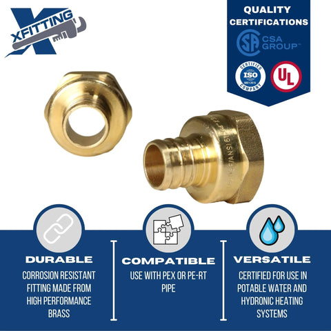 Three Quarter Inch PEX To Three Quarter Inch Female NPT Adapter Twin Pack Two Pieces in brass, for potable water and heating.