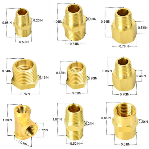 Brass Pipe Fitting Kit 26 Piece With Hex Bushing Reducer Adapter Hex Nipple And 90 Degree Street Elbow Barstock Durable Corrosion Resistant