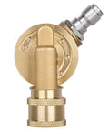 Pivoting Coupler For Pressure Washer Gutter Cleaner 240 Degree Rotation Seven Angles One Quarter Inch Quick Connect Compatible With Up To 4500 PSI Power Washers Beast Mode Ready, brass construction, front view.