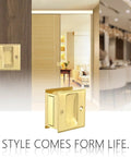 Front view of solid brass sliding door pull for passage doors pocket door hardware in polished brass finish, 4 pack