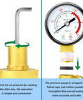 Brass water pressure regulating valve with pressure gauge and Allen key adjustment for home plumbing, corrosion-resistant brass construction.