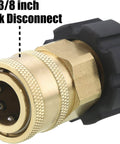 Pressure Washer Adapter Three Eighth Inch Quick Connect Kit M22 14mm To M22 Fitting For 5000 PSI High Pressure Cleaners with brass construction showing side view.