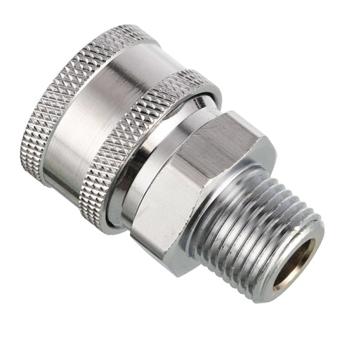 Close-up of Brass Pressure Washer Adapter Set With Three Eighths Inch Quick Connect To Male NPT Fittings Includes Two Couplers