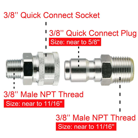 Brass Pressure Washer Adapter Set With Three Eighths Inch Quick Connect To Male NPT Fittings Includes Two Couplers