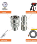 Brass Pressure Washer Adapter Set With Three Eighths Inch Quick Connect To Male NPT Fittings Includes Two Couplers Heavy Duty