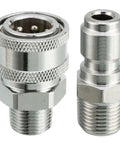 Brass Pressure Washer Adapter Set With Three Eighths Inch Quick Connect To Male NPT Fittings Includes Two Couplers Heavy Duty 5000 PSI Ready Brass Connectors For High Pressure Washers