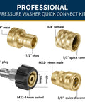 Beefy Pressure Washer Quick Connect Kit With M22 Swivel To Three Eighth Inch Quick Connect And Three Quarter To Quick Release Brass Fittings