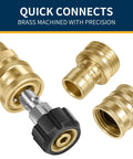 Close-up of Beefy Pressure Washer Quick Connect Kit With M22 Swivel To Three Eighth Inch Quick Connect And Three Quarter To Quick Release Brass Fittings