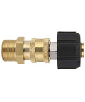 Pressure Washer Quick Connect Adapter Set M22 To One Quarter Inch, Gun To Wand Conversion, side view showing threaded metal fittings