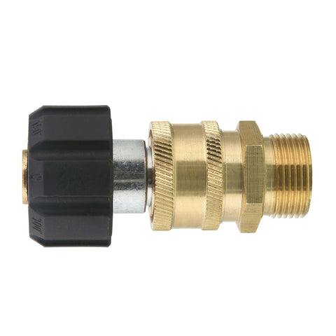 Pressure Washer Quick Connect Adapter Set M22 15mm Female To M22 Male Fitting, brass, side view, high pressure connector