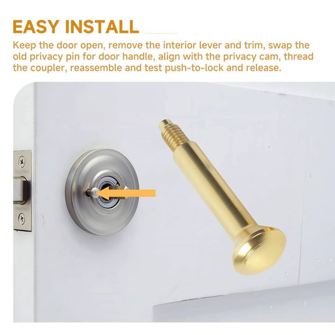 Privacy Pin Replacement For Estate Lever Privacy Latch With Threaded Push Pin And Coupler In Polished Brass Finish