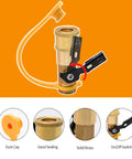 Seven Piece Propane Quick Connect Fittings Kit with brass quick connect and shutoff valve, includes dust cap and sealing features.