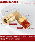 Diagram of Brass Quick Push To Connect Fittings One Quarter Inch Tube OD To One Eighth Inch NPT Thread 90 Degree Swivel Elbow Union
