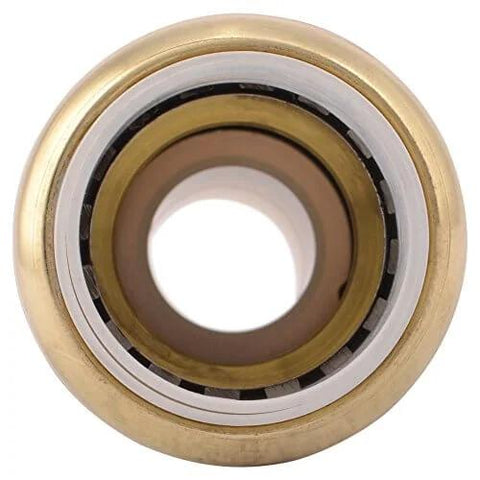 Front view of Three Quarter Inch CTS To Three Quarter Inch PVC Transition Coupling Push To Connect Brass Plumbing Fitting
