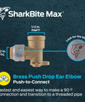 Push To Connect Drop Ear Elbow One Half Inch By One Half Inch FNPT Brass Plumbing Fitting For PEX Copper CPVC PERT