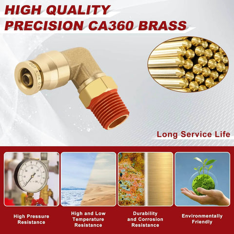 High-quality Brass Quick Push To Connect Fittings One Quarter Inch Tube OD To One Eighth Inch NPT Thread 90 Degree Swivel Elbow