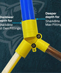 Brass Push Depth Gauge And Deburring Tool for copper and plastic pipe, shows proper insertion depth for SharkBite fittings.