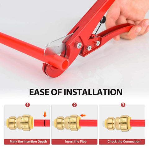 Installation steps for Five Pack Push Fit Reducing Coupling Three Quarters Inch By One Half Inch Brass Push To Connect Fitting