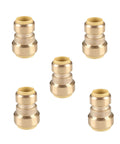 Five Pack Push Fit Reducing Coupling Three Quarters Inch By One Half Inch Brass Push To Connect Fitting for copper PEX CPVC PE-RT