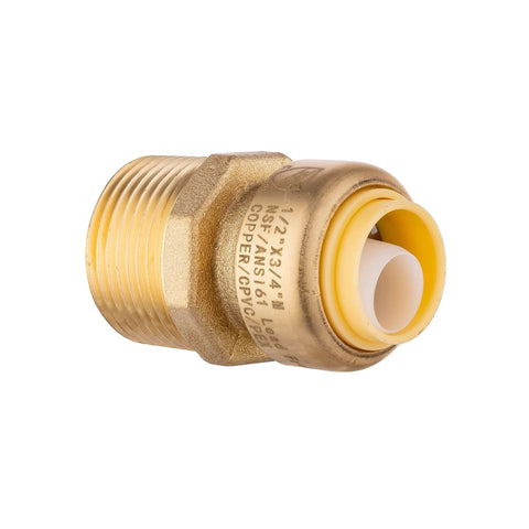 Two Pack Push Fit Half Inch To Three Quarter Inch Male Adapter With Disconnect Tool For Pex Copper CPVC And PERT Pipe