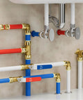 Installed 3/4 Inch Tee Push-Fit Fitting For PEX, Copper, And CPVC Pipes With Disconnect Clip Lead-Free DZR Brass Easy Installation