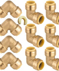 Ten Pack Pushfit 90 Degree Elbow Fittings Half Inch By Half Inch Brass Push To Connect With Disconnect Clip For PEX Copper CPVC And PERT Pipes DIY Friendly Lead Free CUPC Certified