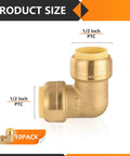 Ten Pack Pushfit 90 Degree Elbow Fittings Half Inch By Half Inch Brass Push To Connect With Disconnect Clip For PEX Copper CPVC And PERT Pipes DIY Friendly Lead Free CUPC Certified