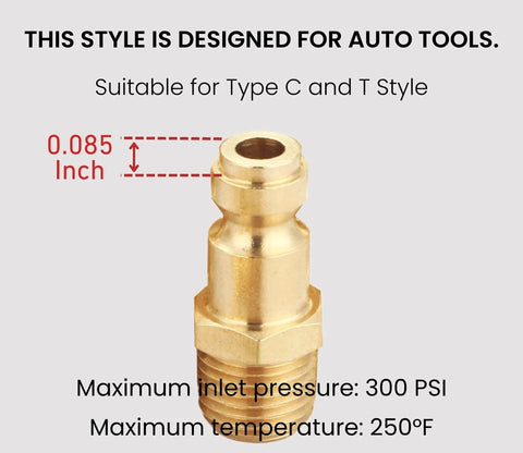 Brass One Quarter Inch NPT Male Air Hose Quick Connect Adapter Kit for Type C Automotive Couplers, pro grade fittings.