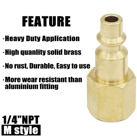 Heavy Duty One Quarter Inch NPT Female Air Plug Quick Connect Fittings, Durable Solid Brass Air Compressor Adapters, 300 PSI