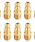 Brass One Quarter Inch NPT Male Air Hose Quick Connect Adapter Kit For Type C Automotive Couplers, ten piece set