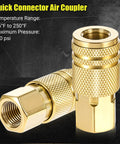 20 Pack One Quarter Inch Brass Female Industrial Couplers Bulk Kit For Air Hoses And Quick Connects, NPT Internal Fittings, 300 PSI Max